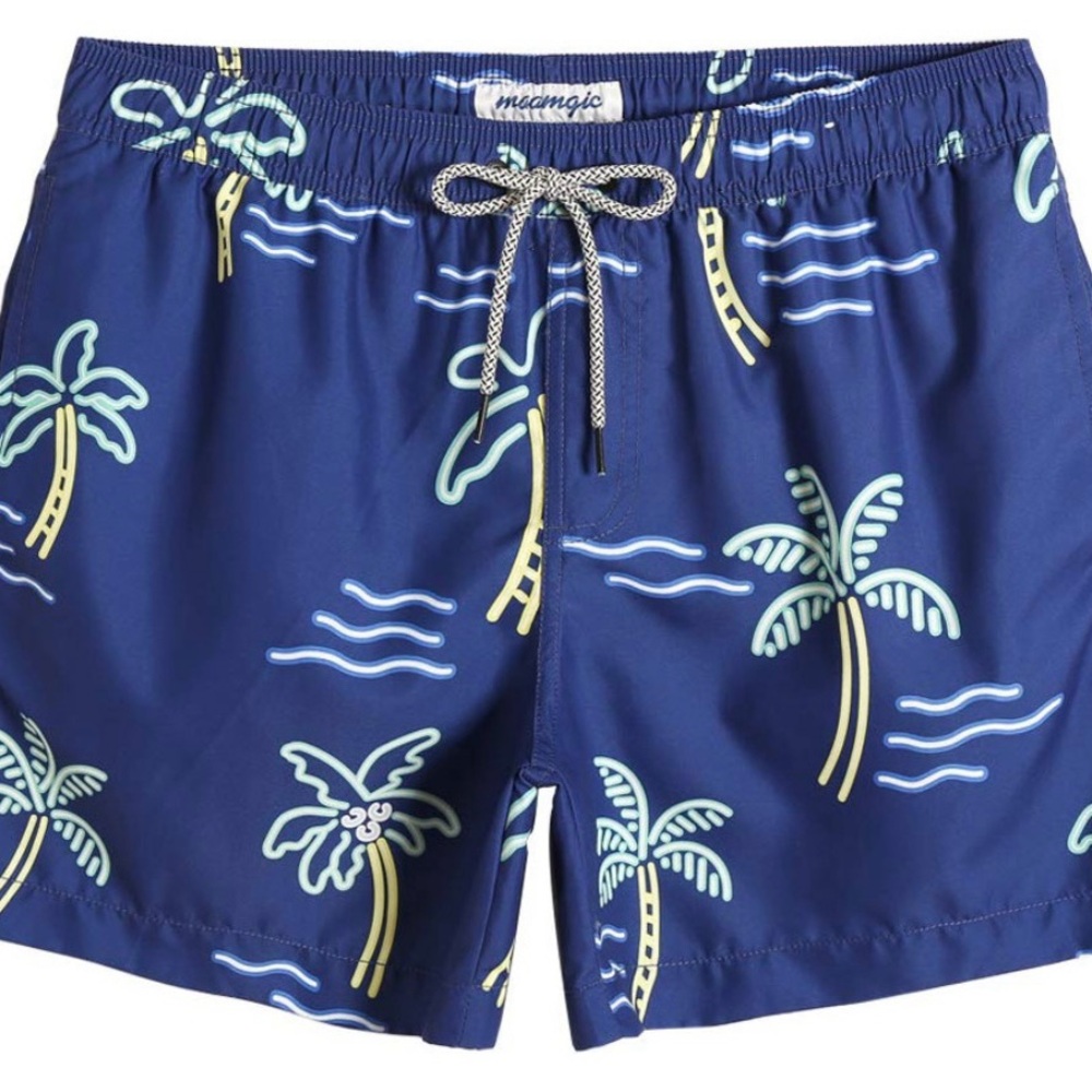 Macmagic Blue Swim Trunks with Tropical Print Size Medium 5.5”inseam